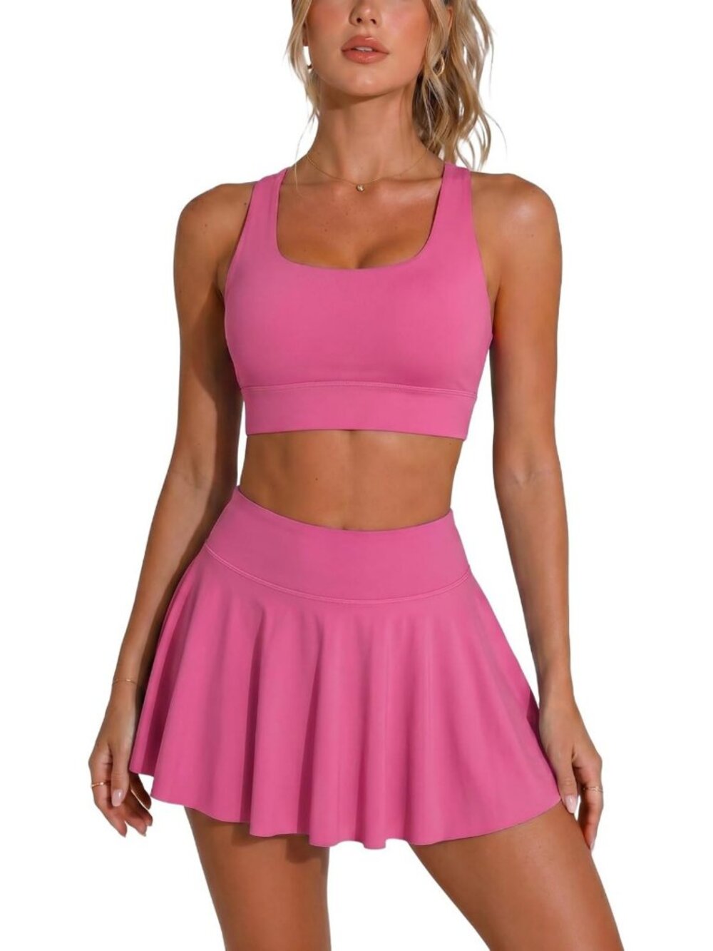 Women's Tennis Skirt Set - 2 Piece Workout Outfit with Strappy Padded Tank